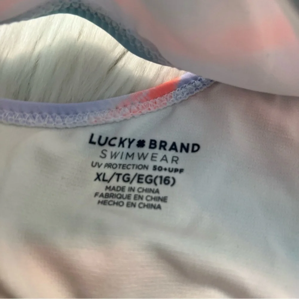 Lucky Brand Girls Size XL 16 Bikini Top Blue Tint One Shoulder Stretch Purple